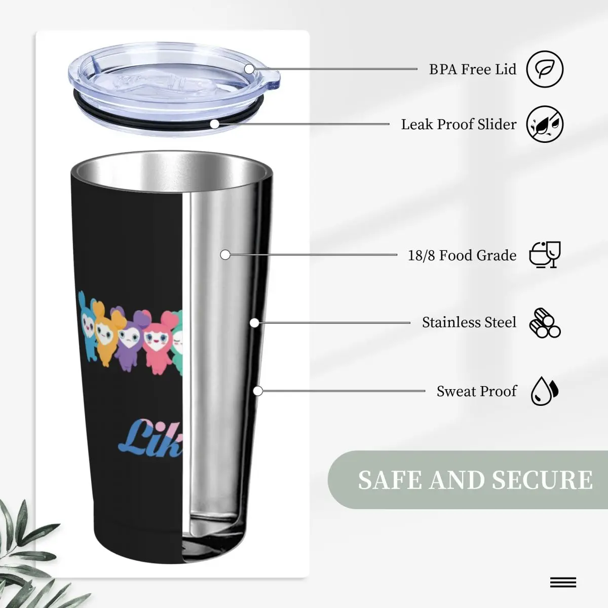 أكواب قهوة معزولة بالفراغ من Likey Twices Kpop Music مع غطاء من القش للمكتب والمنزل وزجاجة مياه، 20 أونصة #3