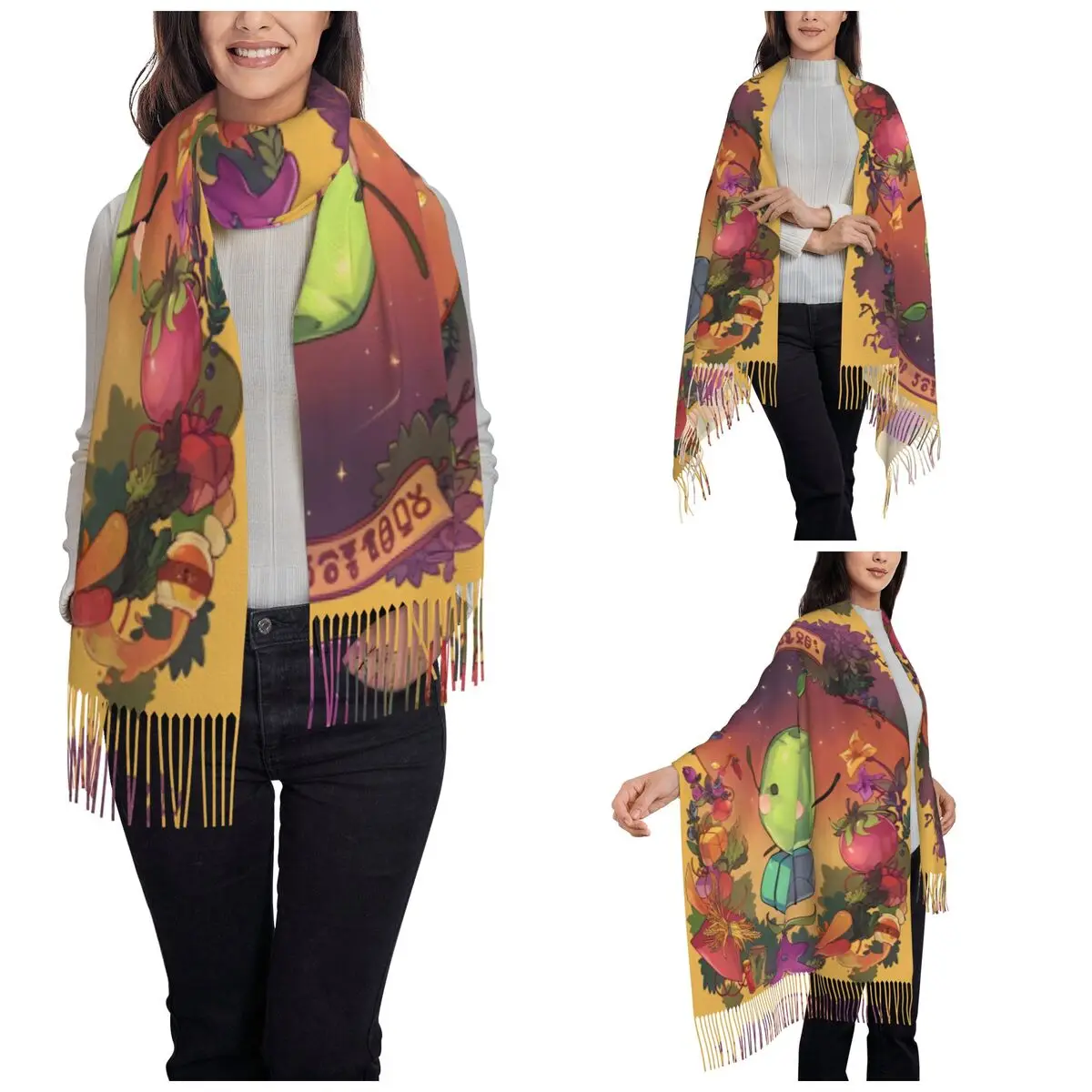 Womens Tassel Scarf Stardew Valley Illustrations Long Winter Warm Shawl Wrap Gifts Pashmina Scarves view 2