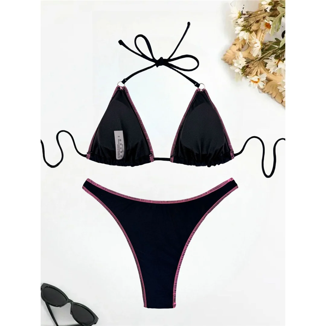 XS - L Halter-Bikini mit hohem Beinausschnitt, brasilianischer Stil, Damen-Badebekleidung, zweiteiliger Bikini-Set, Badeanzug, Badebekleidung, Schwimmbikini V5788 – Detail 12