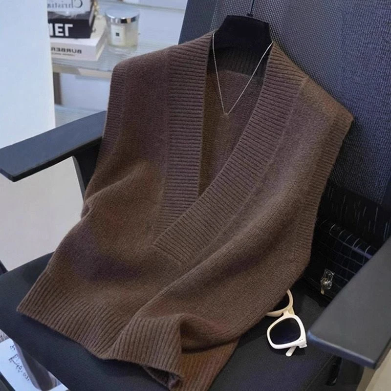 Fashionable V-Neck Loose Knitted Vest Women's Base Shirt Commute Top Lazy Style Ladies' Tank Top Polyester Fiber 100%