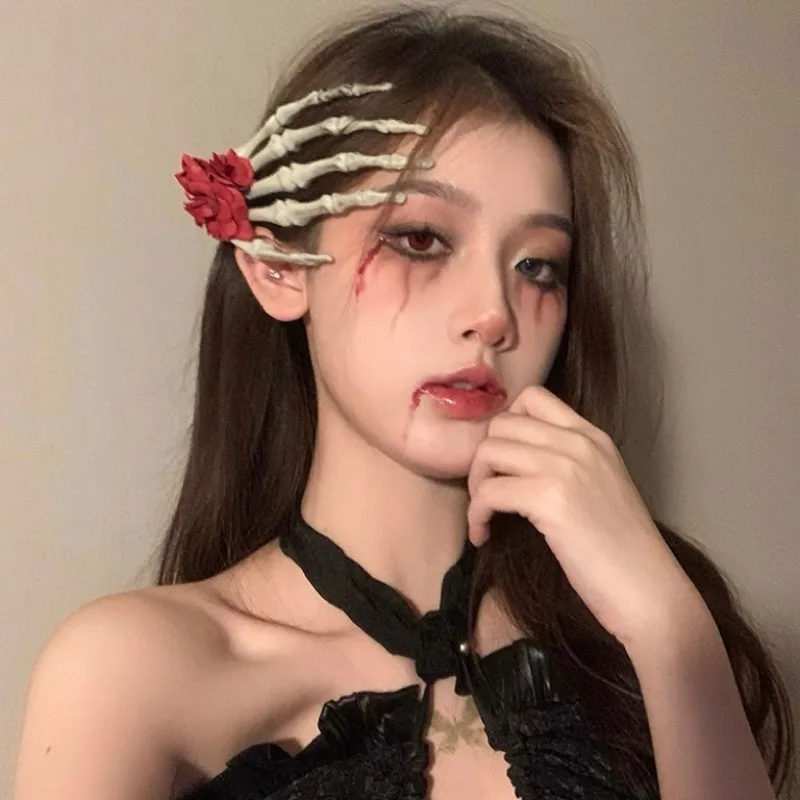 

Scary Gothic Skull Hair Clip for Girls Cute Funny Halloween Party Hair Accessories for Women Cosplay Decoration Hairbows