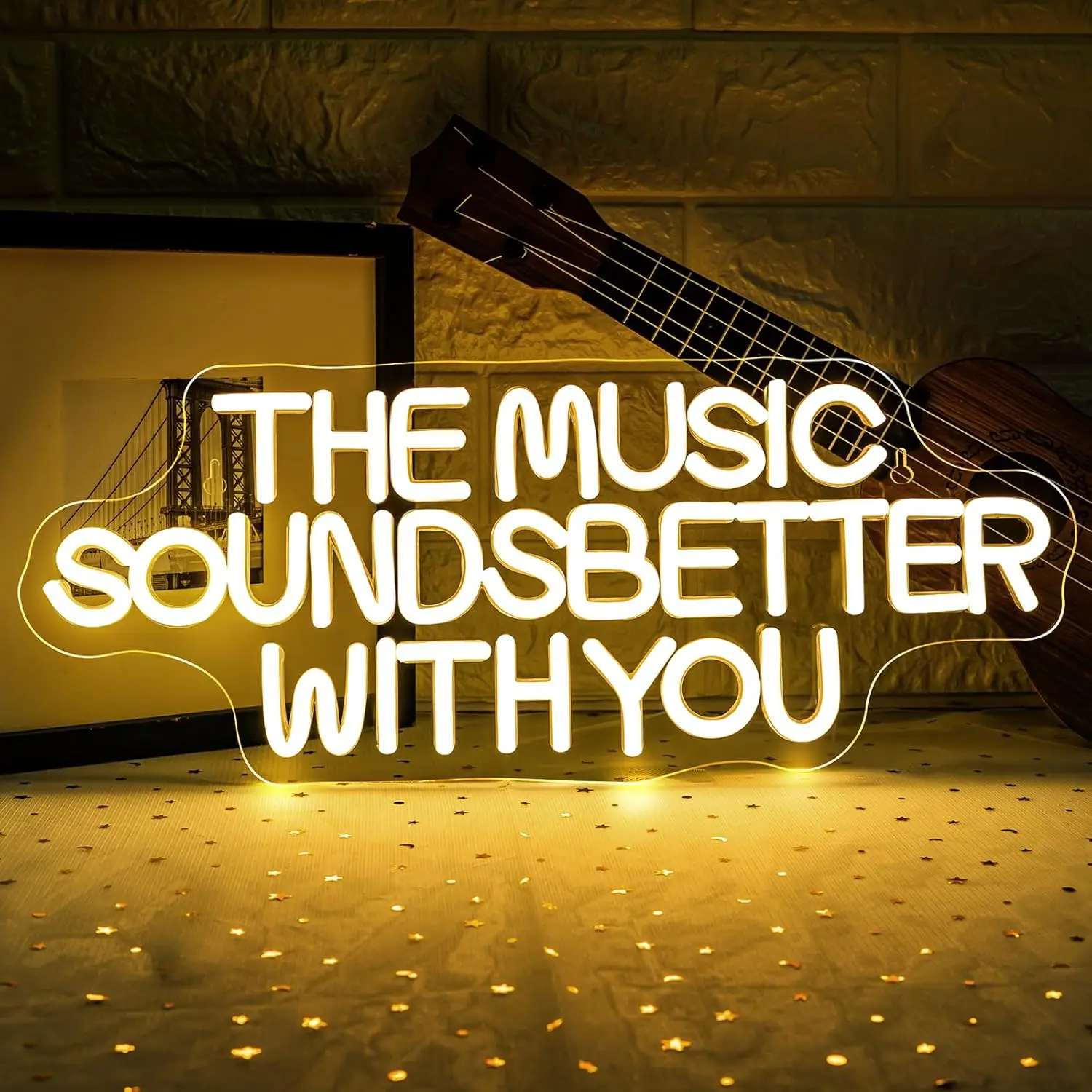 

The Music Sounds Better With You Neon Sign USB Dimmable LED Neon Light Sign for Drink Bar Man Cave Bedroom Party Wall Decor