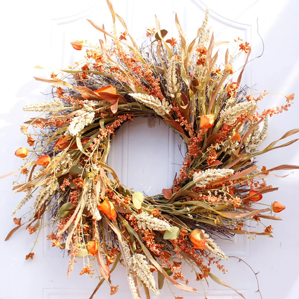 Fall Grain Wreaths Harvest Autumn Door Wreath Christmas Halloween Decor Pumpkin Berry Maple Leaf Artificial Wreath Home Decor