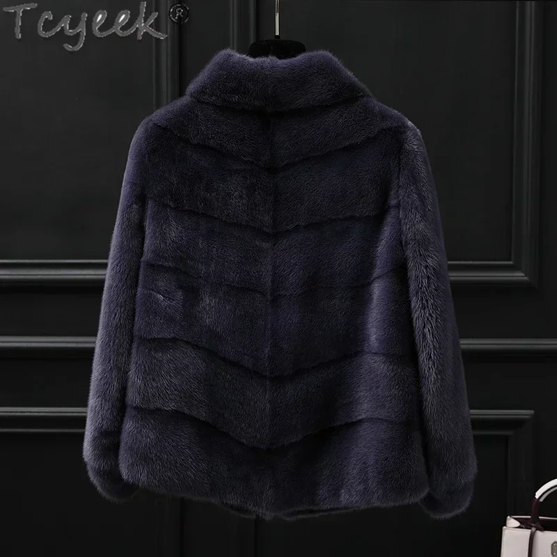 Tcyeek-abrigos cortos de piel de visón Natural para mujer, chaqueta elegante y cálida, abrigo de piel auténtica, ropa femenina, 2023