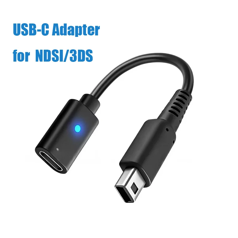 Image of 10CM Schwarzer USB-C Ladeadapter mit LED-Anzeige (Nicht-PD) für Nintendo DSI, 3DS Spielkonsole