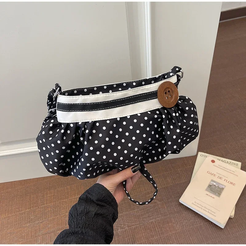 Gestreifte, gepunktete, plissierte Umhängetasche, koreanische süße, niedliche Damen-Umhängetasche, lässige Pendler-Geldbörse, leichte Handtasche – Detail 27