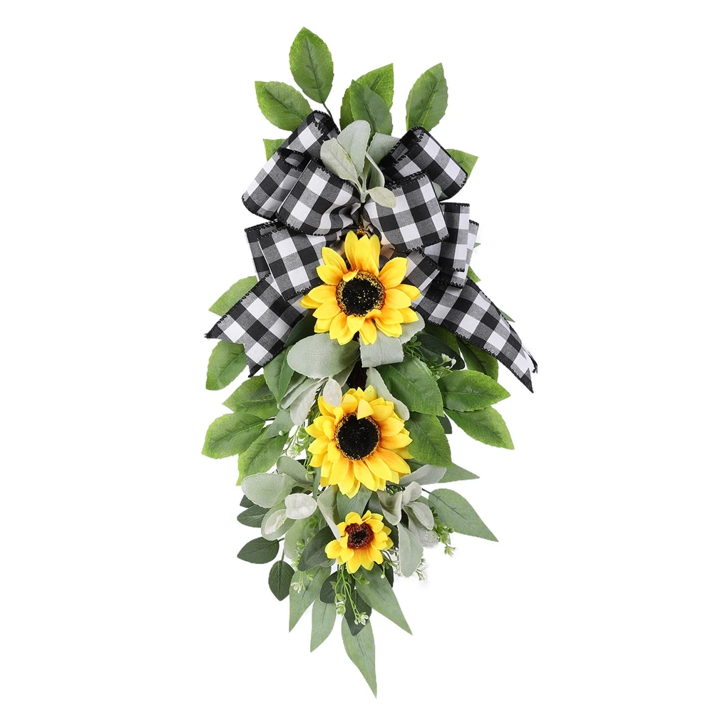 

24" Sunflower Wreath for Front Door, Spring Summer Farmhouse Wall Decor - Rustic Indoor Outdoor Welcome Hanging Decoration