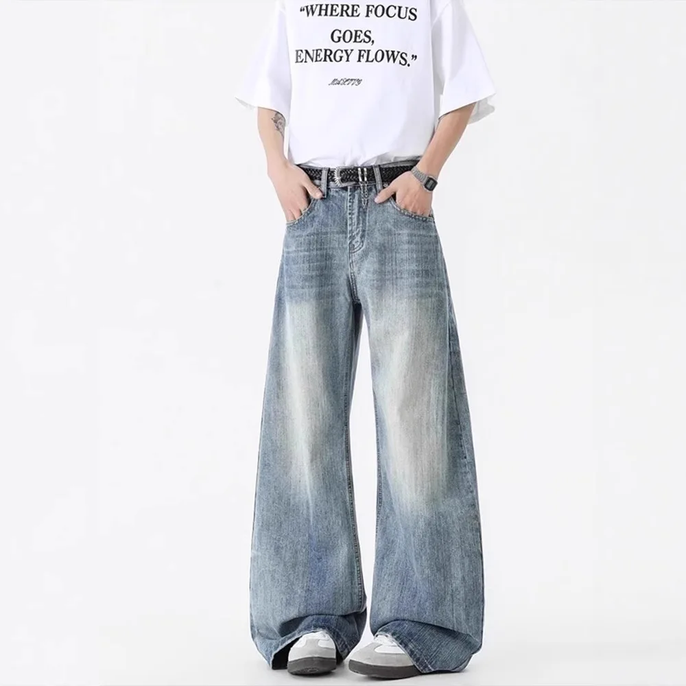 

2025 мужские мешковатые джинсы, потертые широкие джинсовые брюки, повседневные свободные брюки, уличная одежда