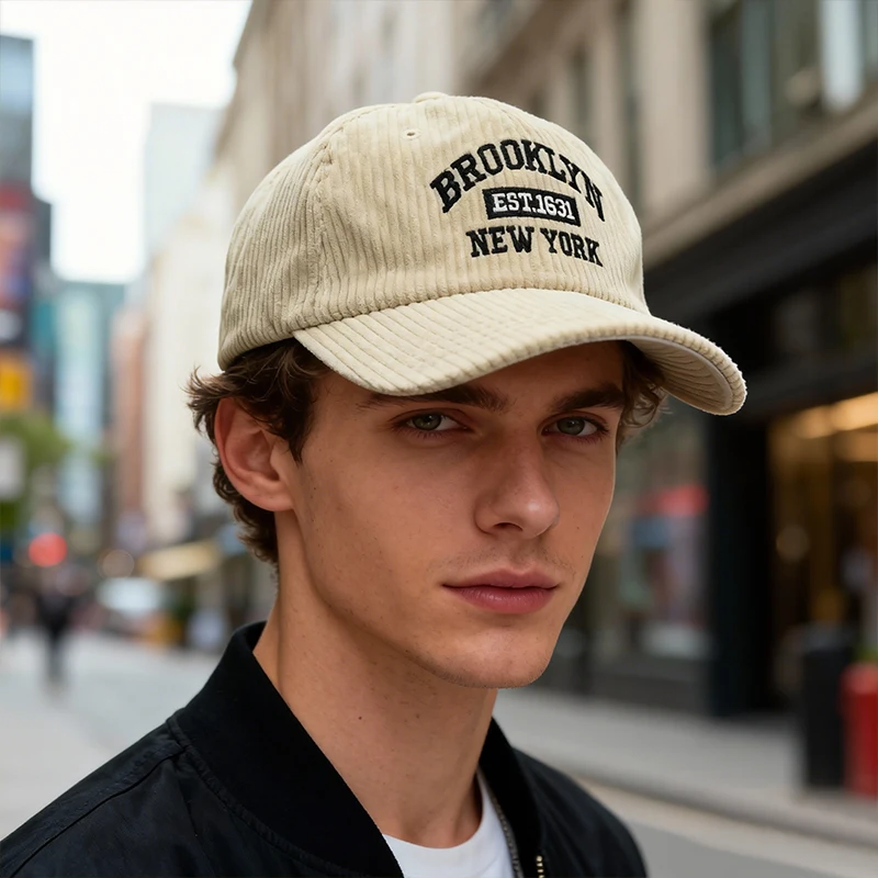 Lettered corduroy baseball cap, unisex, versatile, fashionable and trendy, sunshade, versatile baseball cap
