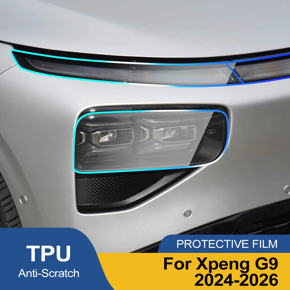 Premium High-Gloss Smoke Black TPU Car Headlight Protection Film for Xpeng G9 2024-2026 Pre-Cut PPF Anti-Scratch Vinyl Film Kit