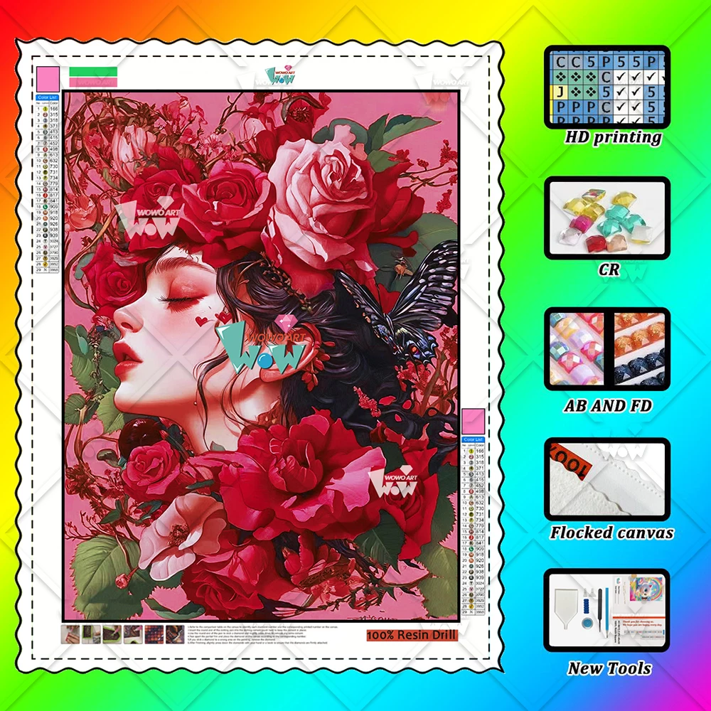 

Эта большая произведения искусства для девочек с цветочным рисунком представляет собой роскошную картину из смолы, украшенную 100% сверлами из смолы, включая сверла AB, Fai