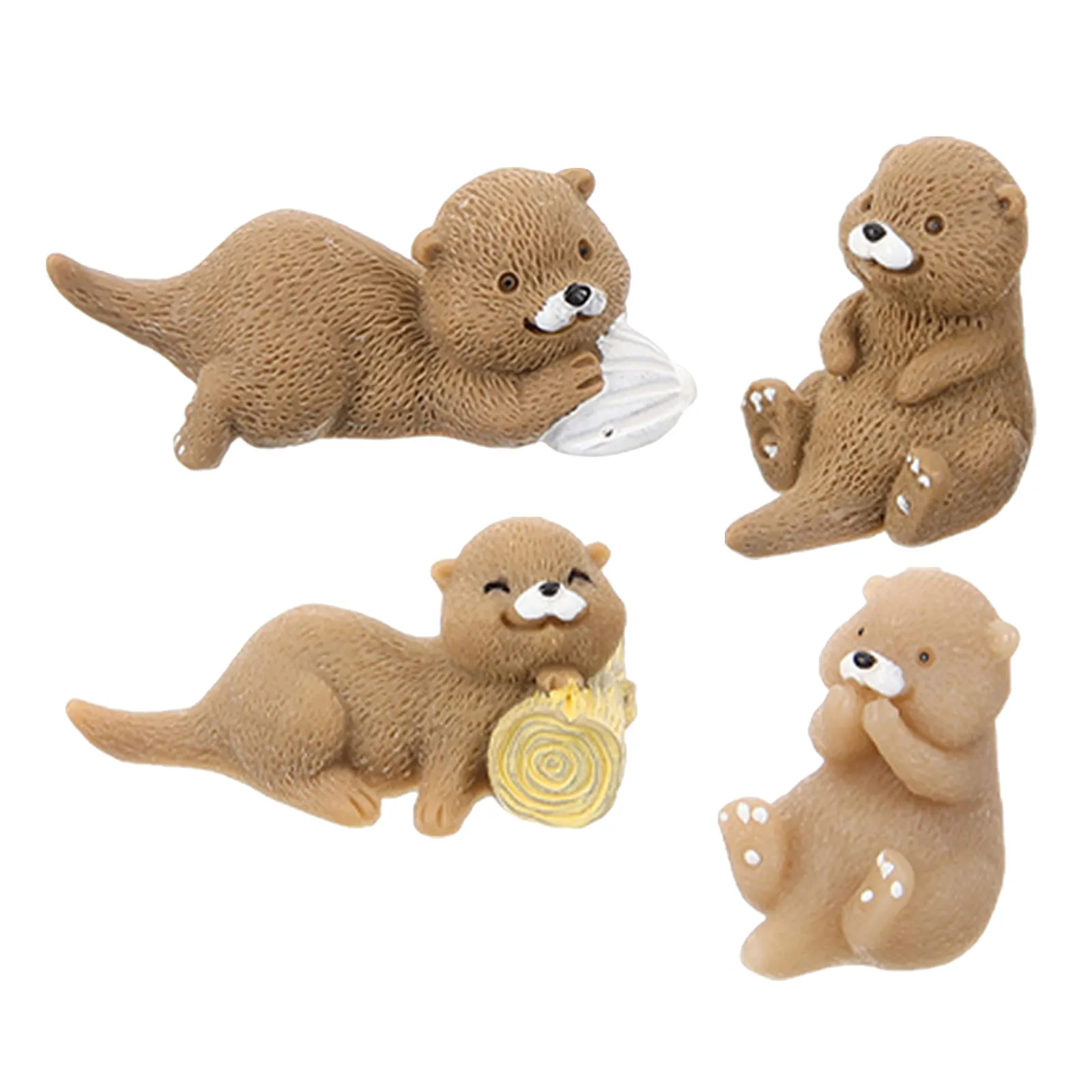 4Pcs Resin Sea Otter Miniatures Micro Landscape Decorations Succulent Plant Bonsai Ornaments Keychain Charms Mini Otter Statue