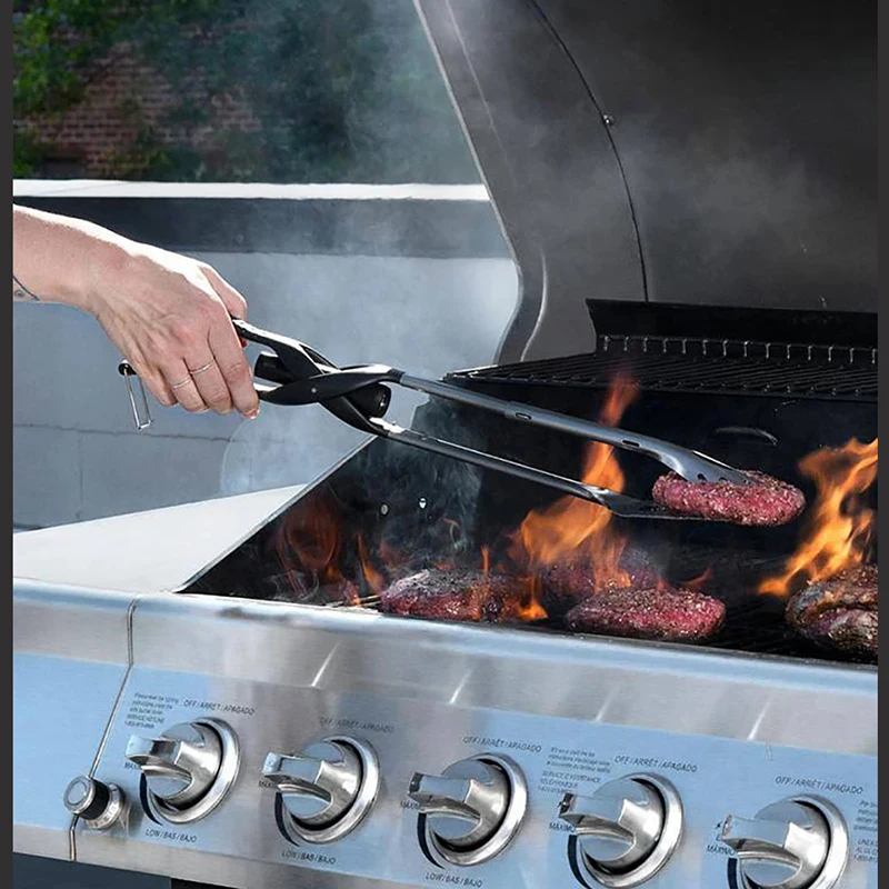 TongLite Stainless Steel BBQ Multi-Tool - Extendable Tongs, Knife Edged Spatula, Bottle Scraper, Opener, LED Flash Light