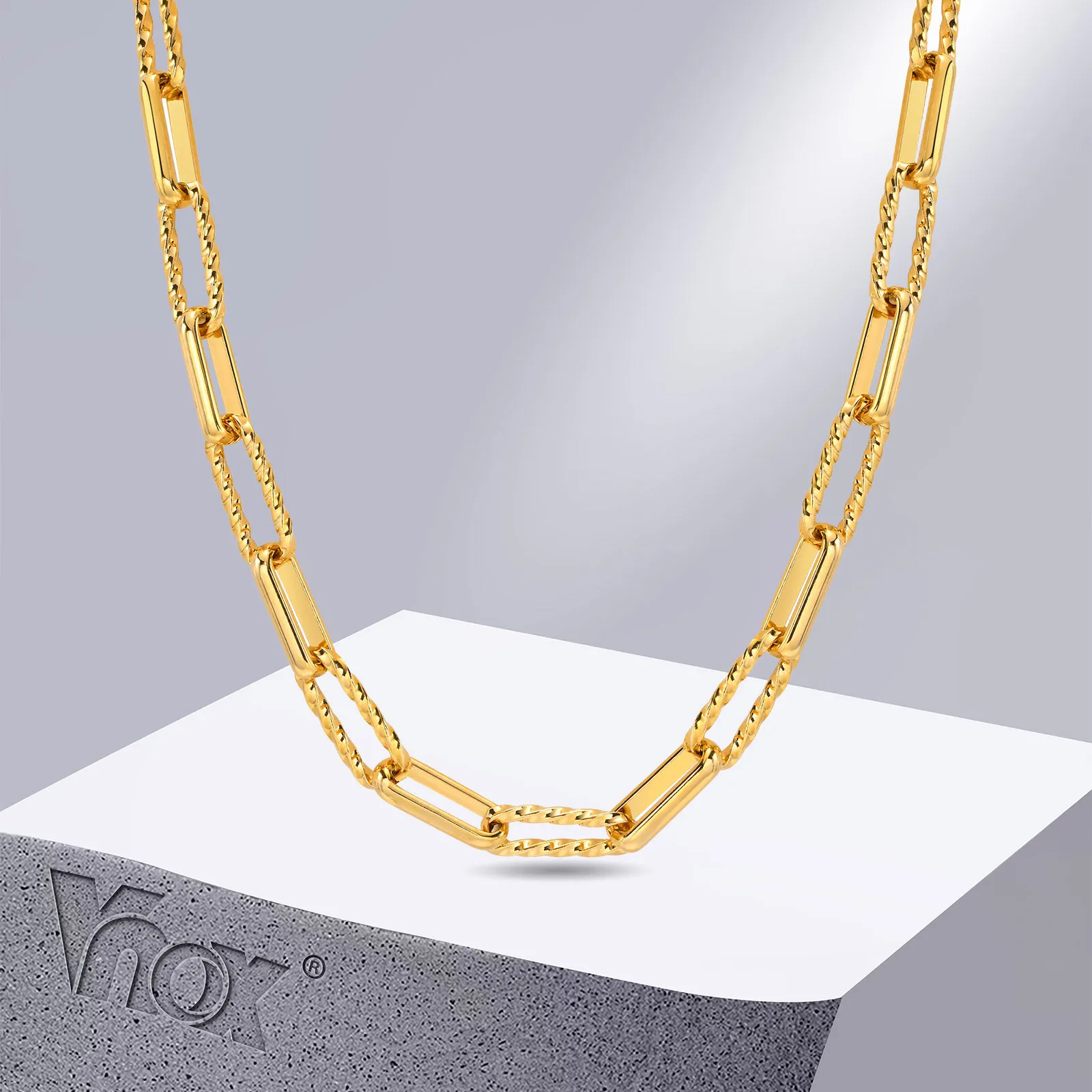 

Vnox 7.5MM Paperclip Chain Choker Necklaces for Women,PVD Gold Color Stainless Steel Rectangle Chain Collar Length Adjustable