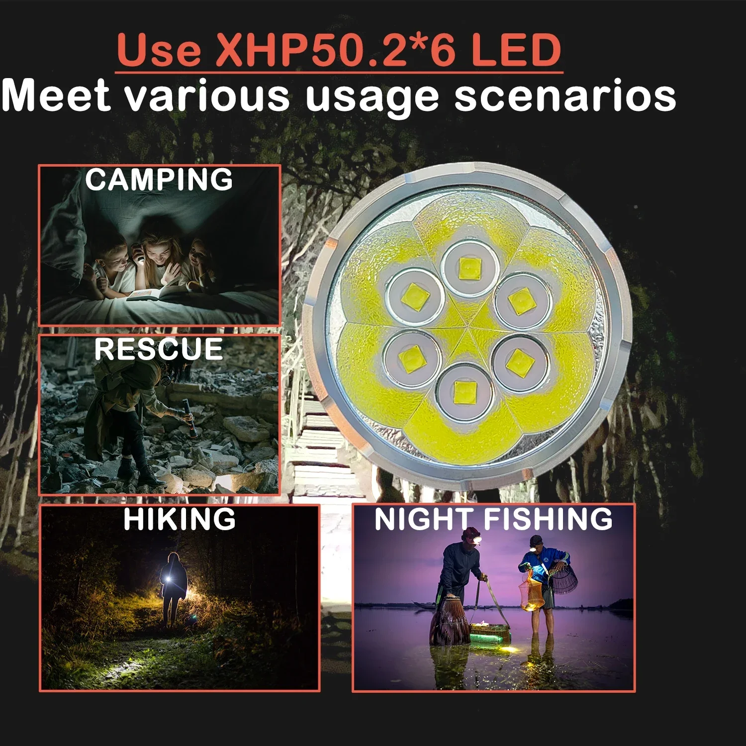 2025 20000Lm High Powerful Rescue Led Flashlight Long Range Outdoors Search Flashlight with Fan