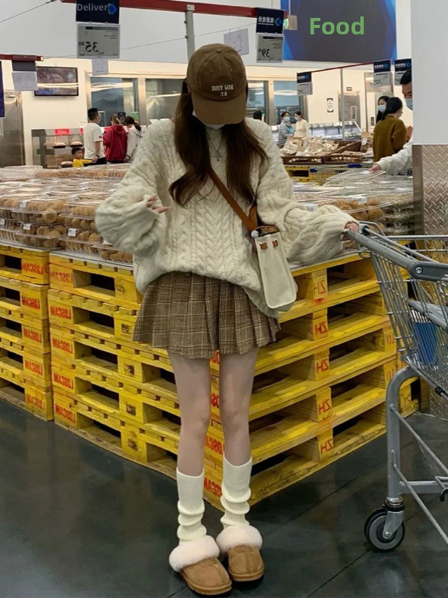 

Loose Lazy Sle Thiened Knitted Sweater Women's round Ne Overhead Twist Knitwear Mid-Length Soft Cozy Outerwear Top