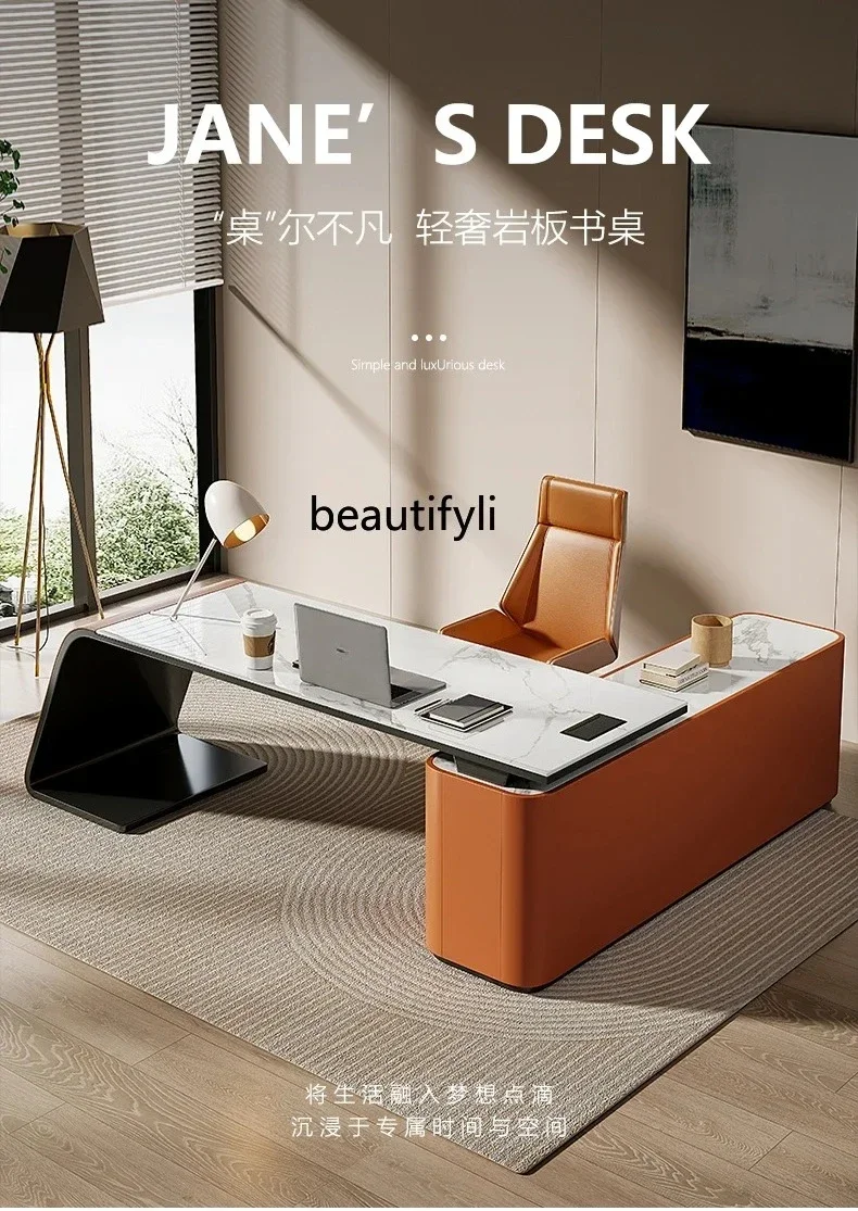 LXLight luxury rock board desk Italian style simple desk modern minimalist home study high-end computer deskSSS