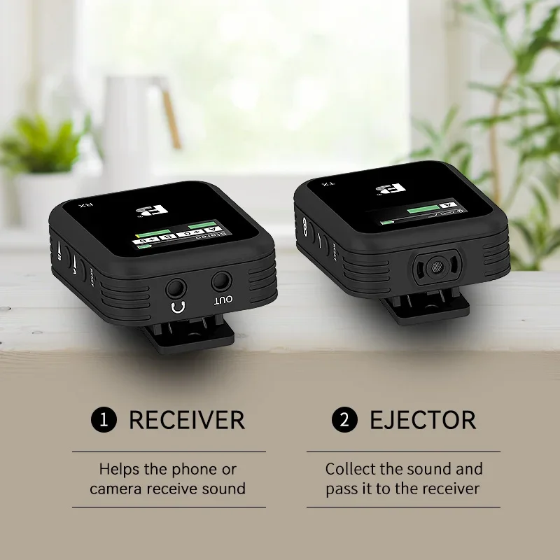 FB-WMC-2TX-G-D 3.5mm TFT color screen Best mini  wireless microphone，2400-2483.5MHz auto connect
