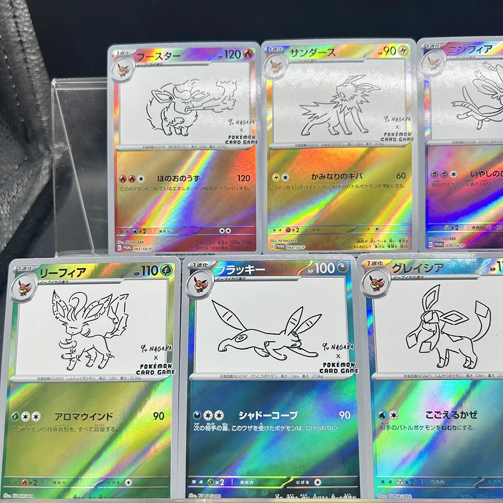 DIY Anime PTCG Collection Card Eevee Family Leafeon Flareon Espeon Vaporeon Refractive Color Flash Foil Card Christmas Gifts