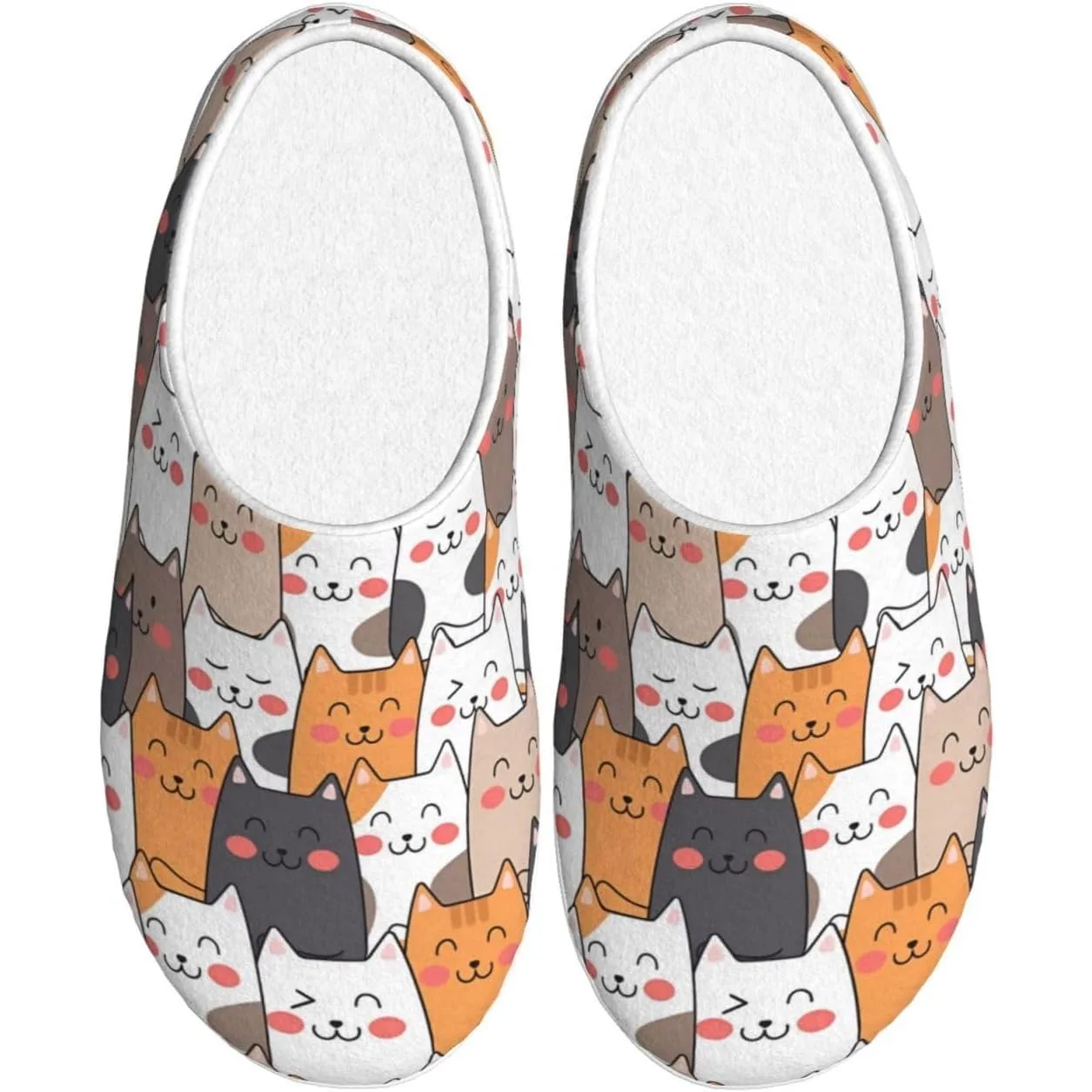 

Cute Cartoon Cat TPR Cotton Non-Slip Flannel House Slippers For Women Men