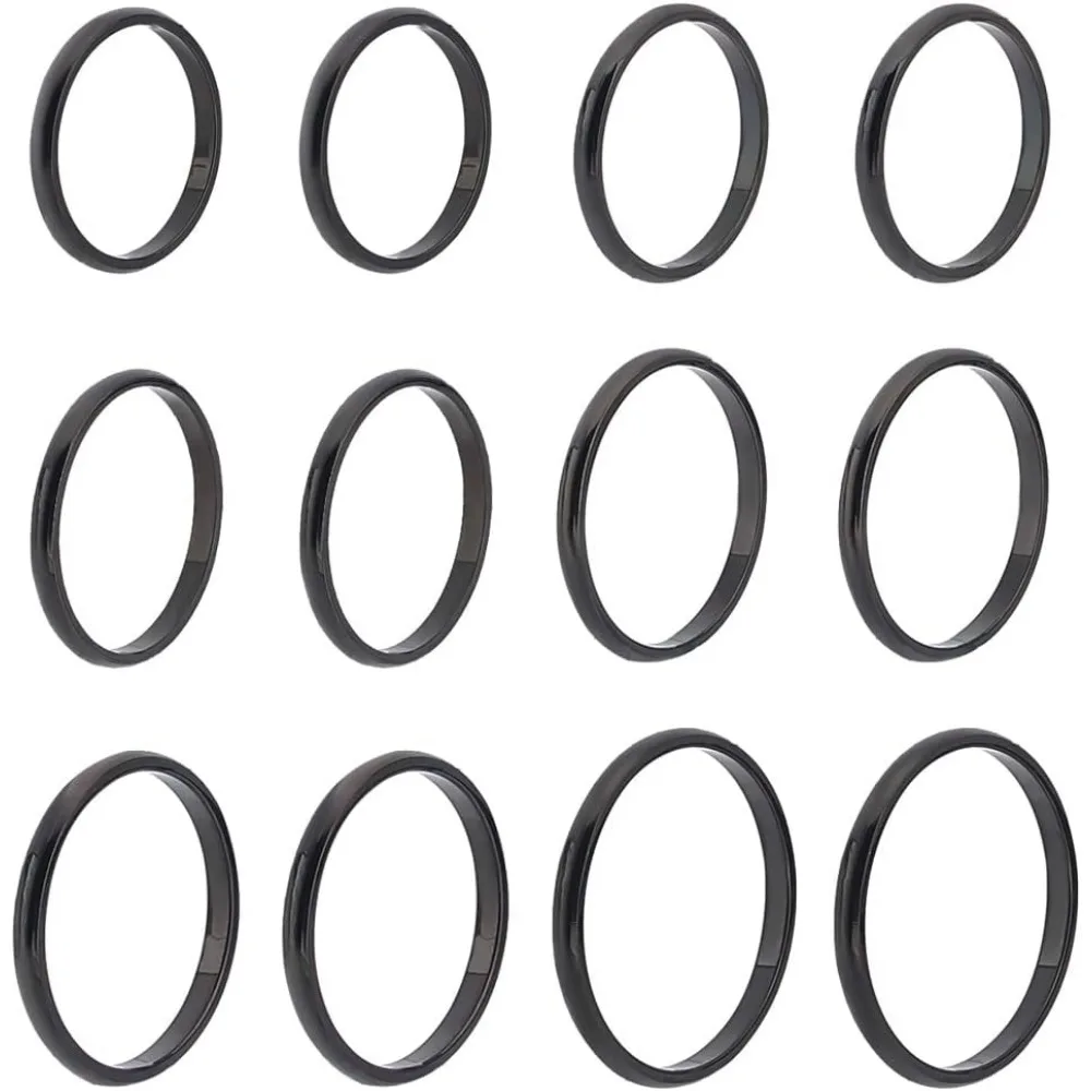 

12Pcs 6 Sizes Plain Dome Finger Rings Knuckle Ring Black Wedding Finger Rings Thin Plain Band Rings Stainless Steel Black kit