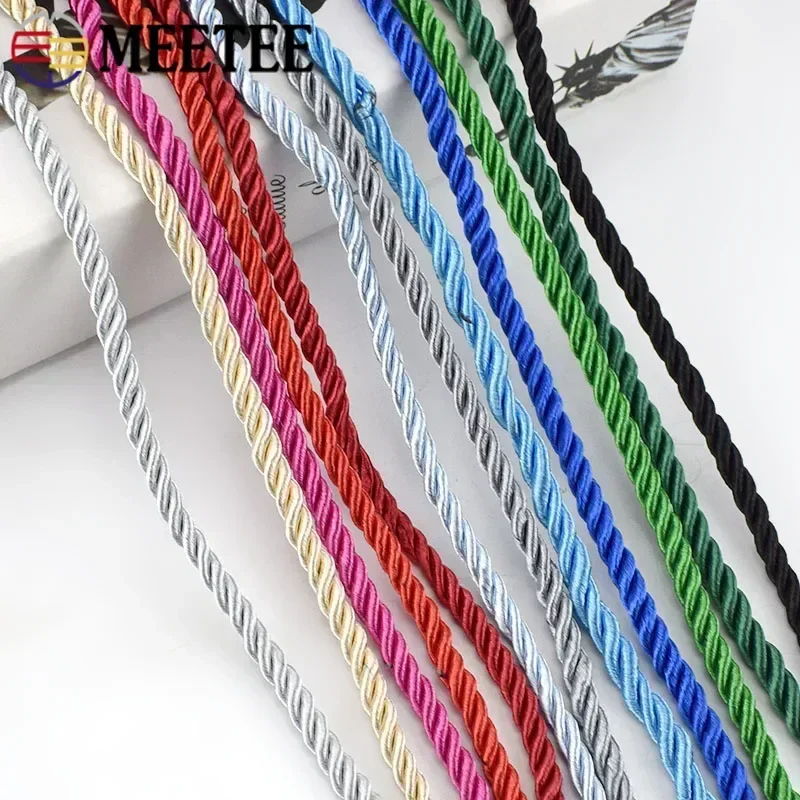 10/20M Colorful Nylon Cords 5mm 3 Shares Twisted Rope Home Textiles Braided Decor Cord Drawstring DIY Craft Sewing Accessories