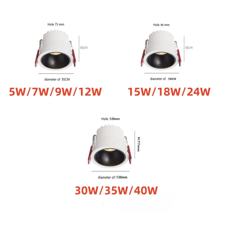 2024  IP65  cob waterproof spotlight recessed 75 bathroom bathroom wet area kitchen without main light design