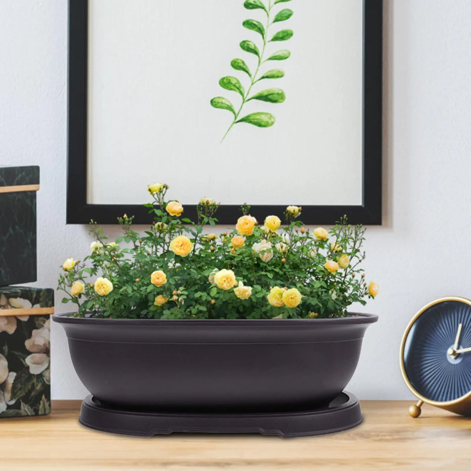 

Training Pot with Humidity Tray Flowerpot Desk Tabletop with Drainage Tray Oval Nursery Pot Container for Terraces Porch Lawn