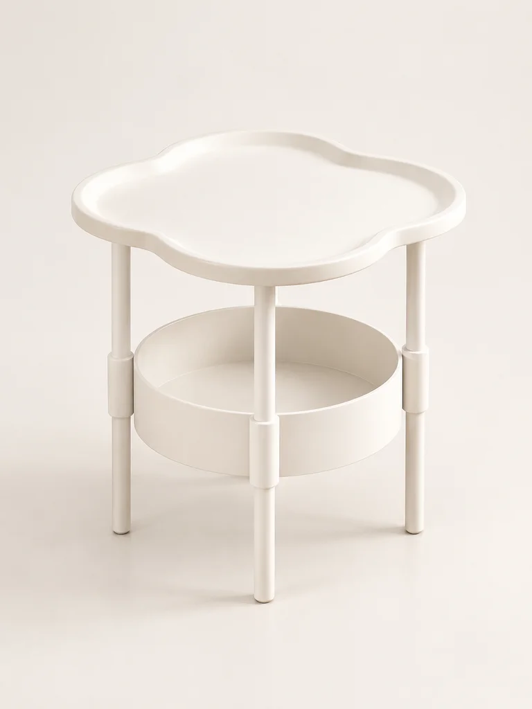 Modern Minimalist Clover Round Nightstand Small Side Bedside Table Metal Frame Bed Head End Table