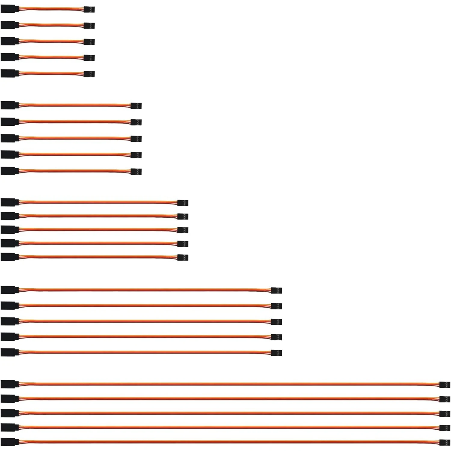 25PCS Servo Extension Lead Wire Cable 5 Sizes 3-Pin Servo Extension Cable Wire Cord Male to Female RC Servo Remote Control Cord