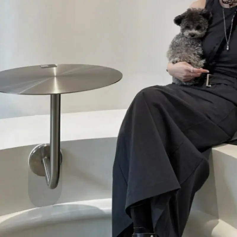 For L-Shaped Coffee Table Circular Stainless Steel Restaurant Side Table Wall Mounted Small Round Table Coffee Shop Decoration