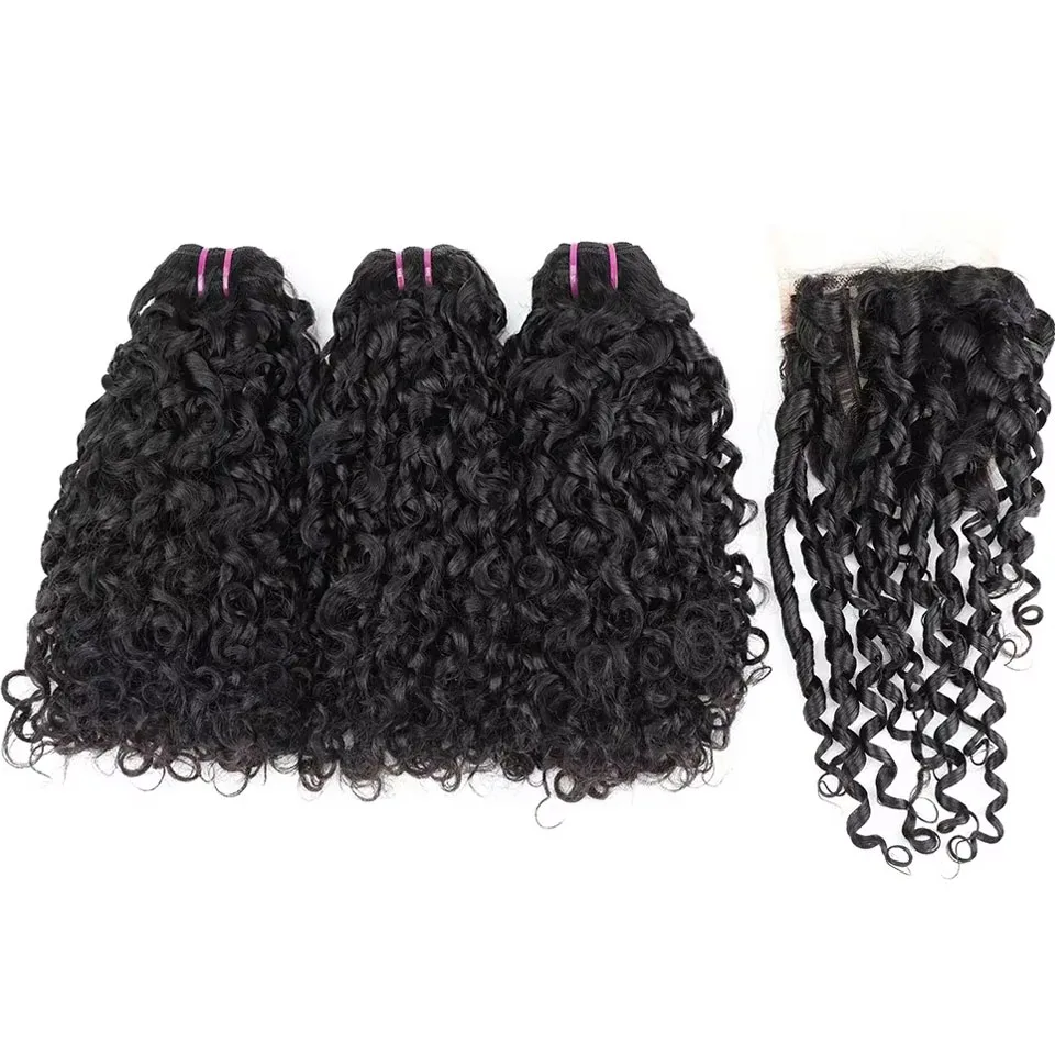8-24 Inches Pixie Curly Brazilian Raw Human Hair Bundles with Lace Closure Frontal 4x4 13x4 HD Lace Hair Extension for Enhanced Natural Look