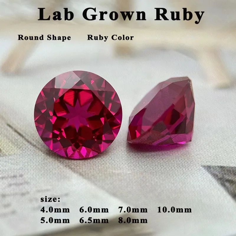 Lab Grown Ruby Round Cut Ruby Color DIY Charms Jewelry Making Ring Necklace Earrings Main Materials Certificate