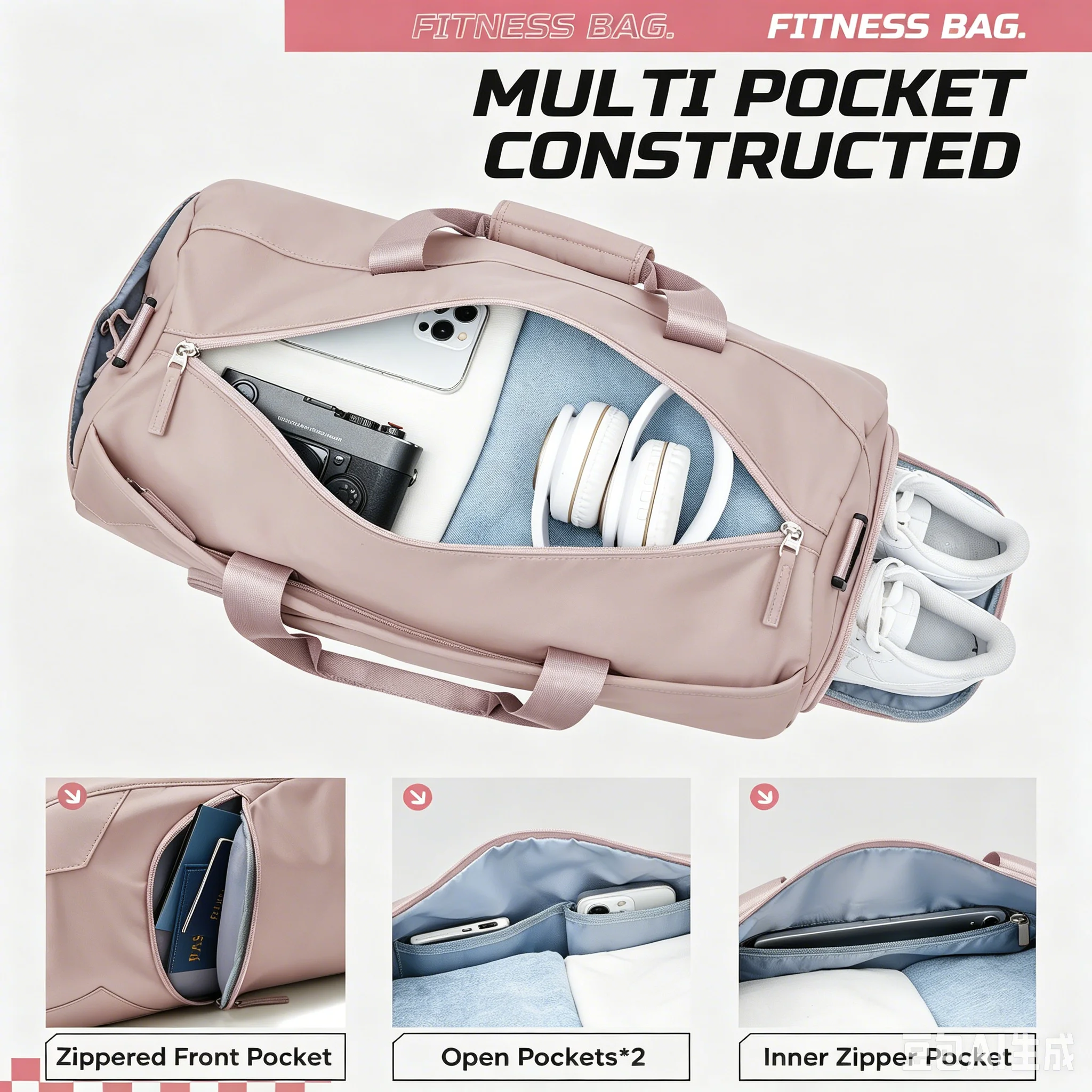 Sports Bag & Travel Bag for Women Men's Training Bag with Shoe Compartment Swimming Bag Fitness Gym Bag Hand Luggage Duffel Bag - view 3