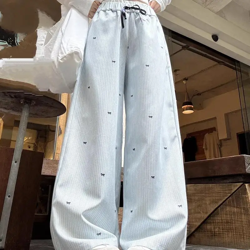 Korean Fashion Women's Lace Edged Wide Leg Pants New Loose Fitting Girls' Straight Leg Pants Versatile Casual Pants Elegant