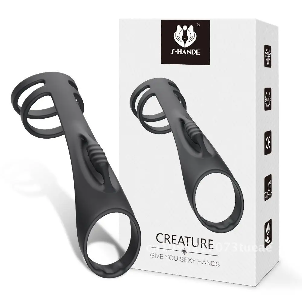 Double-Ring Semin Ring Adult Foreskin Blocker Silicone Physics Husband Wife Share Lock Non-Vibrating Black Creator S324