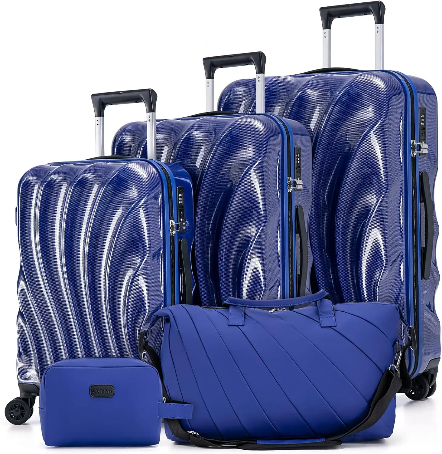 

5-Piece ABS+PC Hardshell Luggage Set with Wheels, TSA Lock, Phone Holder, Durable Travel Suitcases in Navy
