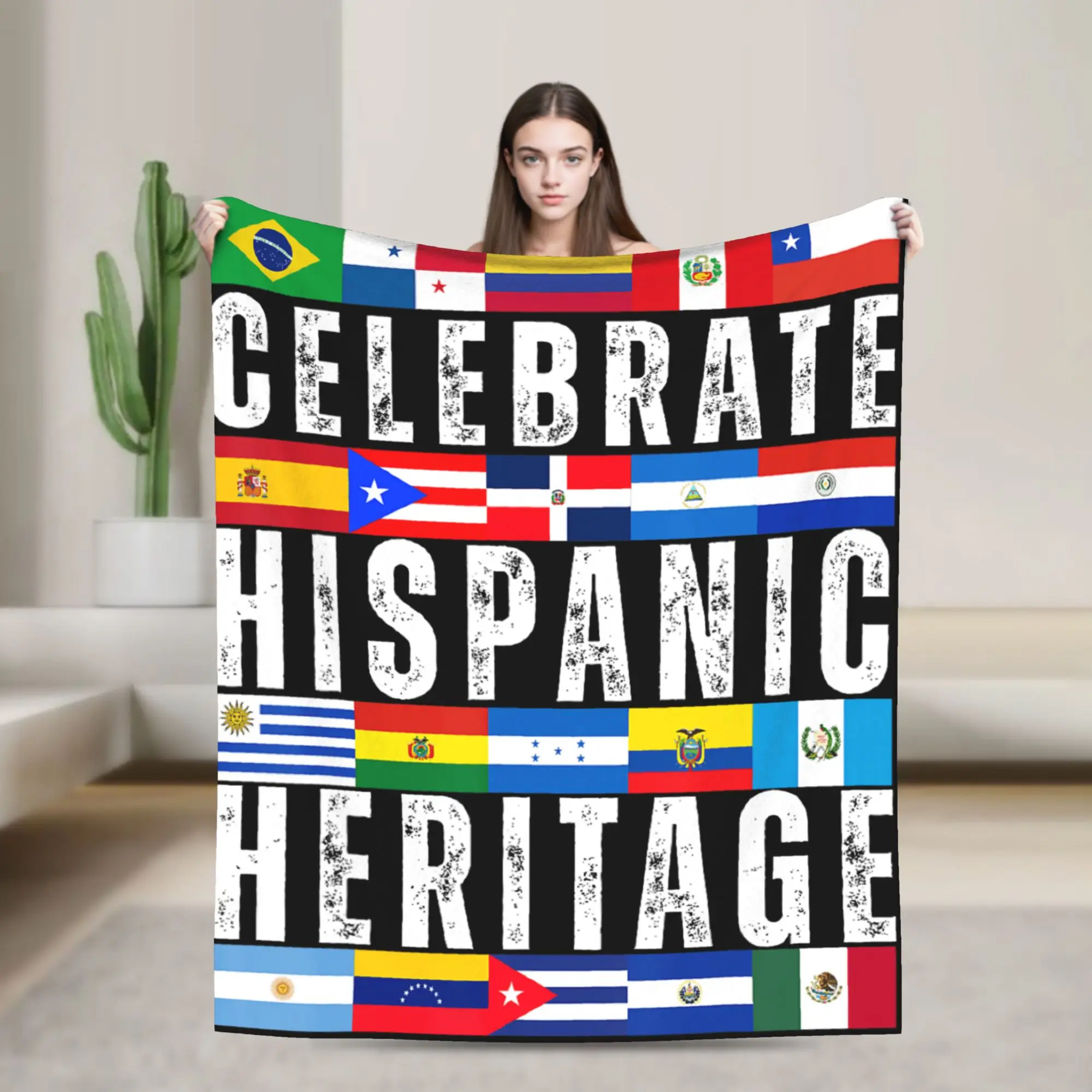 Hispanic Countries Flags Celebrate Hispanic Heritage Month Blanket Soft Cozy  Throw Blanket Winter  Travel Bedspread