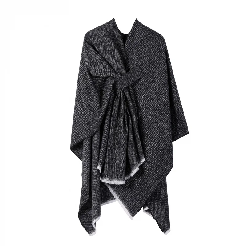 Solid Fashion Knitted Shawl European and American Plain Color plus Bar Split Cloak Outer Wear Warm Scarf