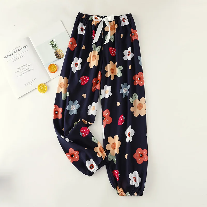 Summer New Viscose Floral Printing Long Trousers For Women Homewear Thin Section Loose Pajama Female Night Pants Lounge Wear