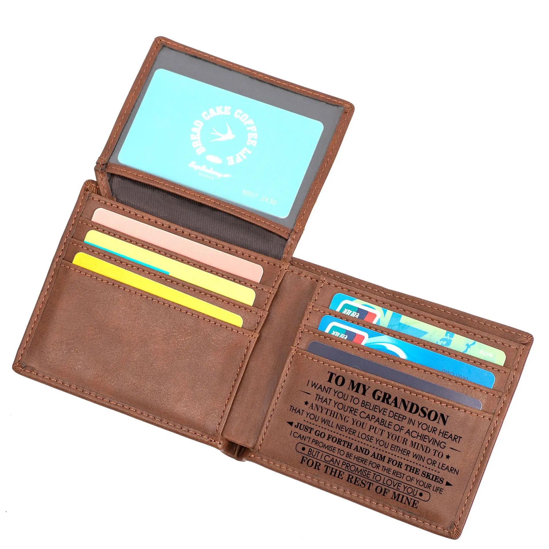 

Flip Up and Down Loose Leaf PU Coffee Colored Fashionable Casual Men's Wallet with Multiple Card Slots, Short Card Bag, Laser