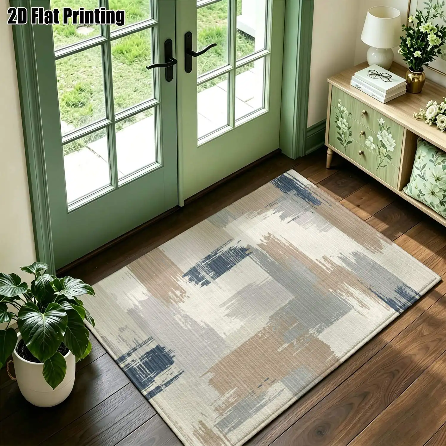 1Pc 2D Printed Abstract Art Carpet, Nordic/Instagram Style Floor Mat, Modern Minimalist Geometric Striped Rug, Multi-Size, Machine Washable, for Entrance, Dining, Foyer, Bedroom, Living Room Home Decor