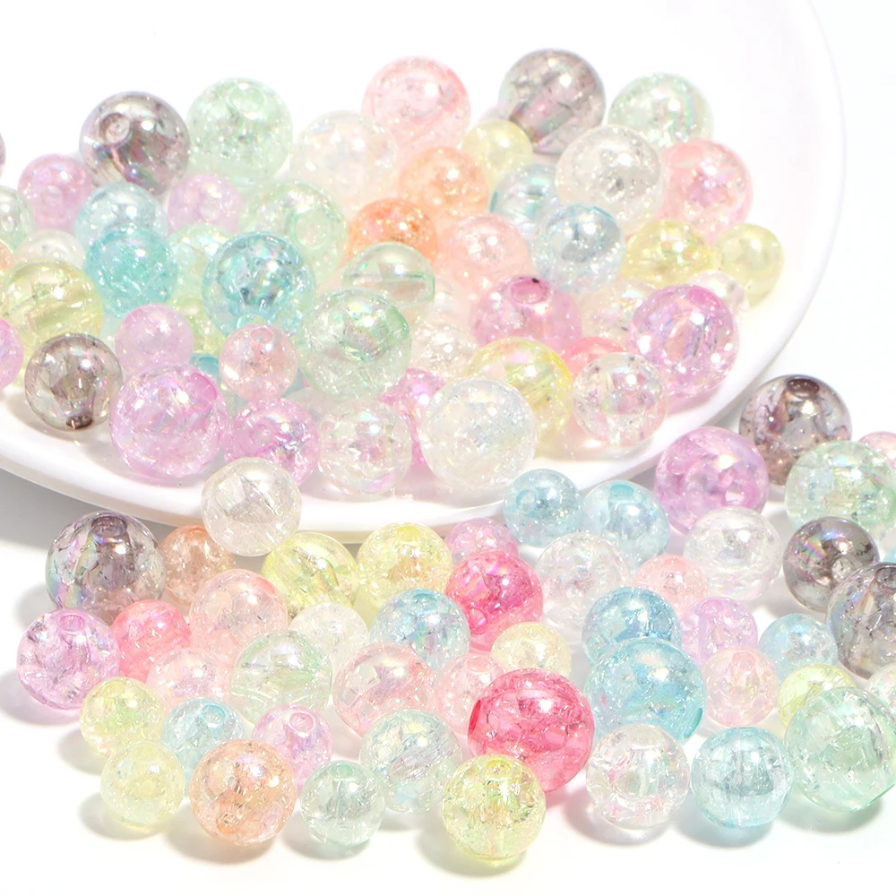 Perles acryliques craquelées mélangées transparentes, perles rondes adt, entretoise pour bricolage, bijoux exécutifs, document macaron, 50-100 pièces par lot, 8mm, 10mm, 12mm