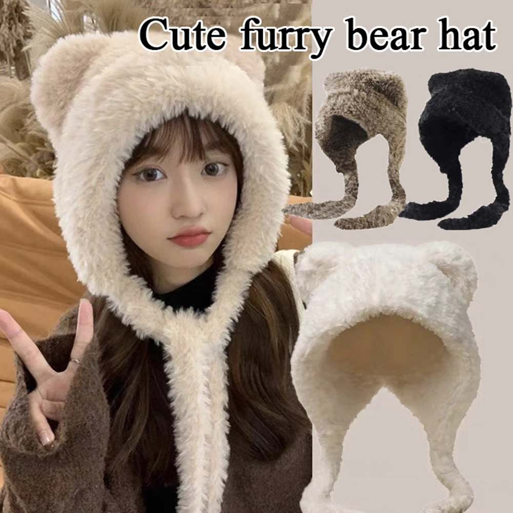

Women Warm Japanese Knit Hat Y2K Cute Beanie Autumn Winter Pile Caps Men Ear Protection Tie Pullover Hat Gorro Bonnet With Rope