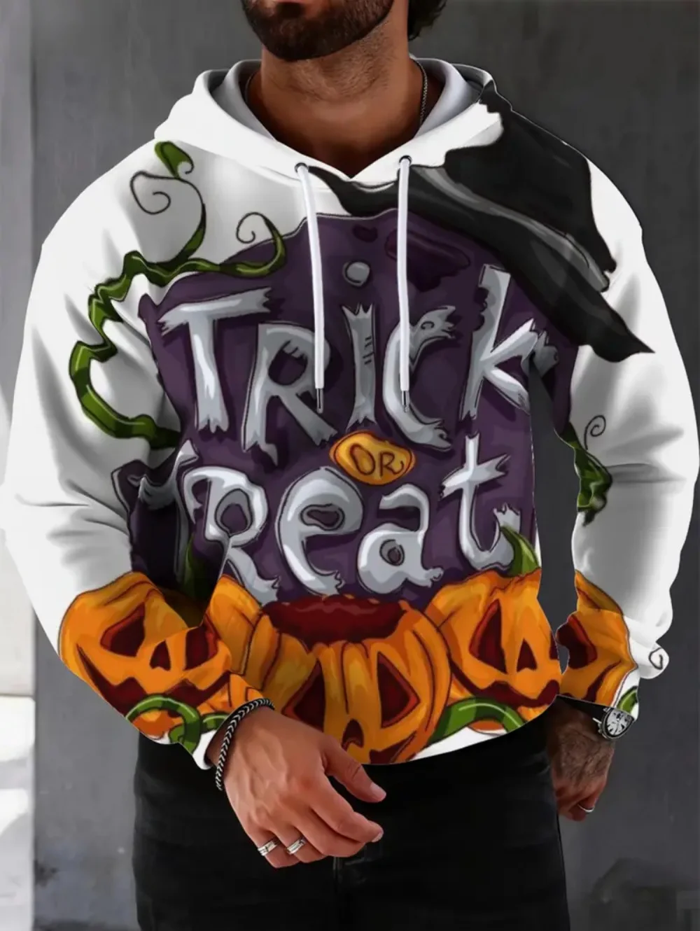 Halloween Men Sweatshirts Long Sleeve Pumpkin Print Hoodie for Man Casual Streetwear Pullover Y2k Clothes Vintage Male Clothing