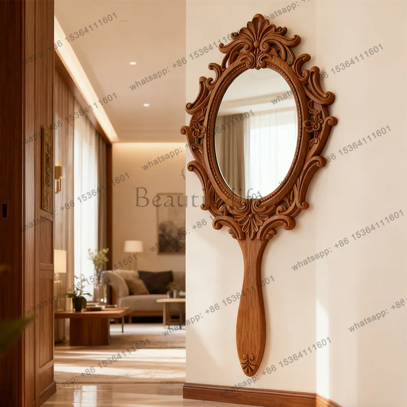European court retro nostalgic carved mirror girls bedroom makeup mirror light luxury decorative wall hanging