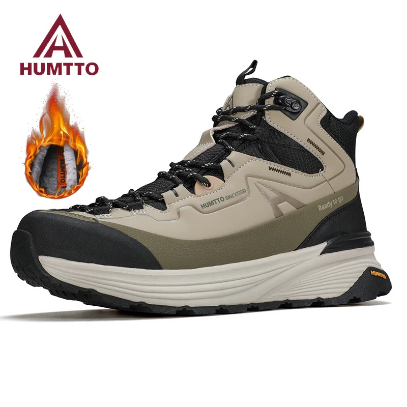 HUMTTO Hiking Shoes Winter Men's Sneakers Leather Keep Warm Snow Boots for Man 2024 Trainers Outdoor Casual Trekking Men Boots