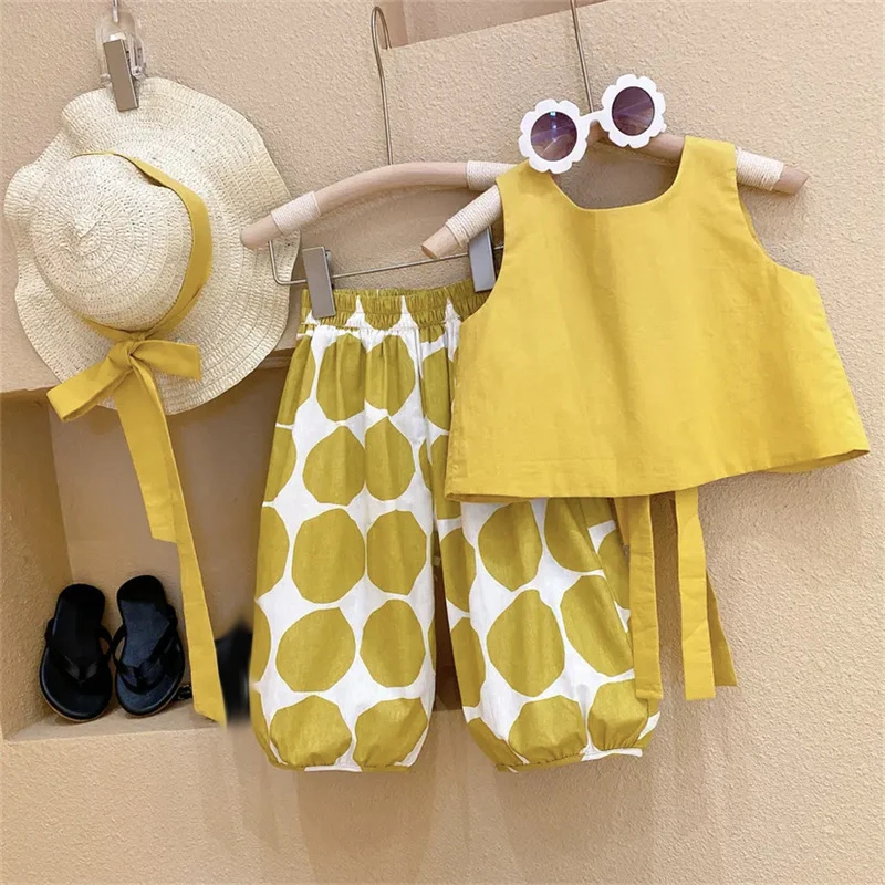 3PCS Summer Kid Girl Clothes Hat+Vest+Pant 3pcs Girl Suit Korean Style Children Clothing Fashion Cute Baby Outfit Toddler A1235