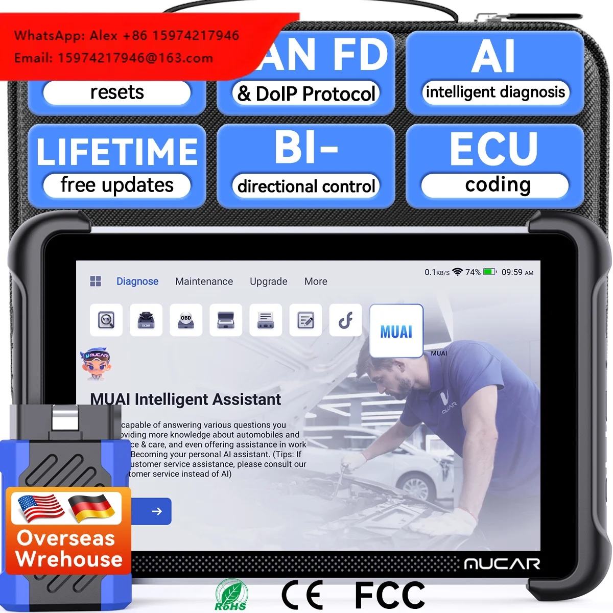 MUCAR 892BT AI-Powered Professional Automotive Scanner OBD WiFi Live Data ECU Coding Bidirectional Test Diagnostic Tool 1 Year