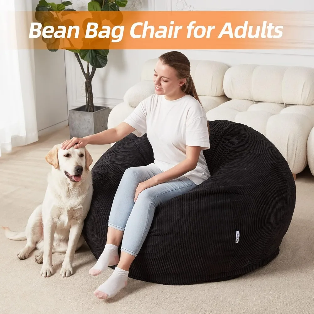 Homguava Bean Bag Chair: Teardrop Bean Bags with Memory Foam Filled, Compact Beanbag Chairs Soft Sofa with Corduroy Cover (Black